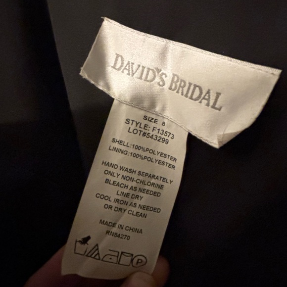 David's Bridal Black Strapless Satin A line dress with chiffon bodice - Picture 4 of 6